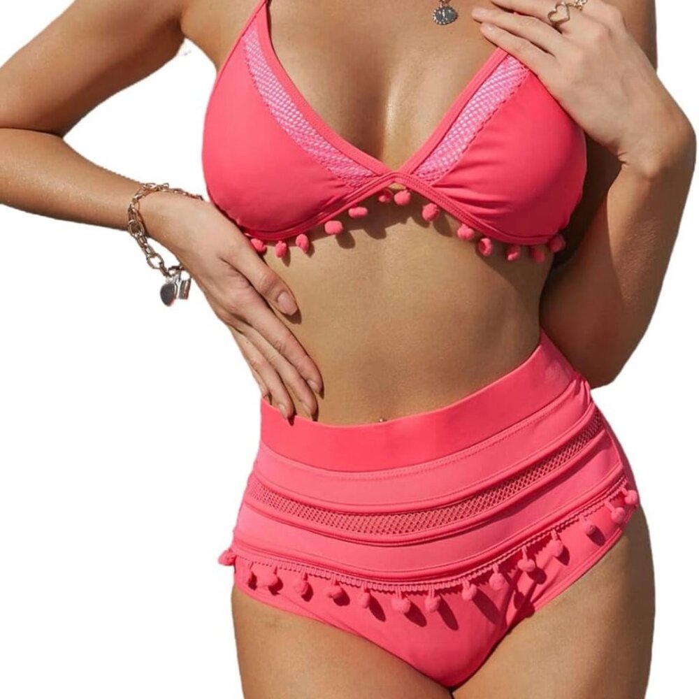 Women's High Waisted Bikini, Pink, Size M
